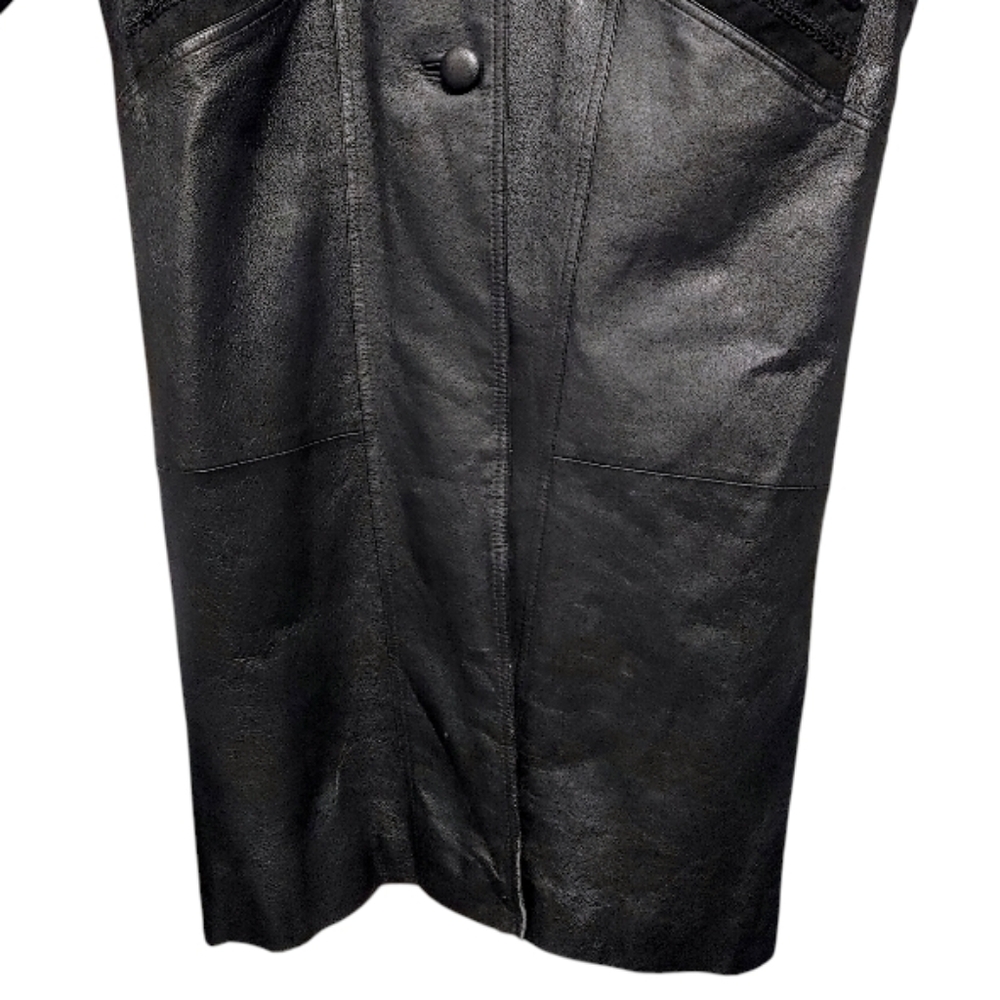 Vintage 80s JF J Ferrar Black Leopard Print Leather Suede Trench Coat Size Large - Picture 9 of 13